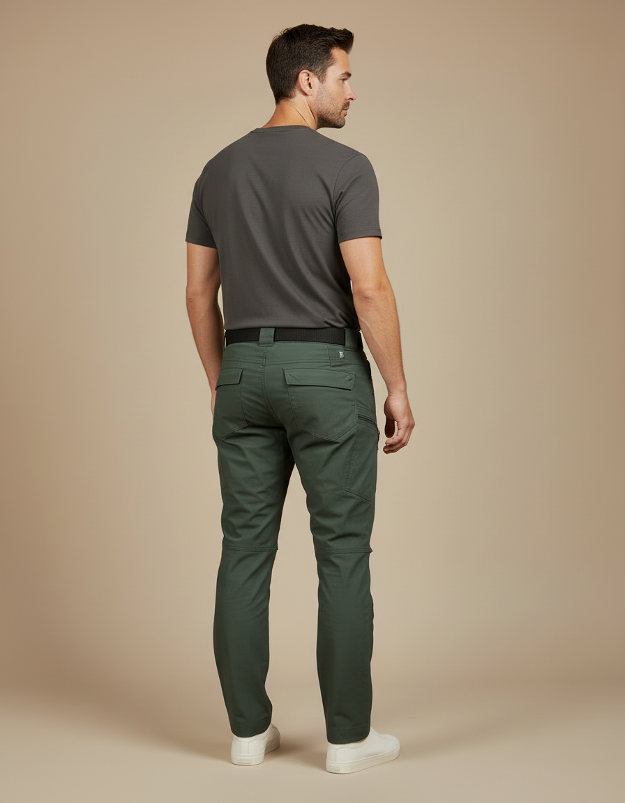 Pantalon Cargo Vert Homme Tactique Multipoches Résistant - Kaki Gabardine - vue 2