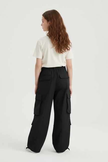 Pantalon Cargo Noir Large Décontracté Enfant Ado - Polyester - vue 2
