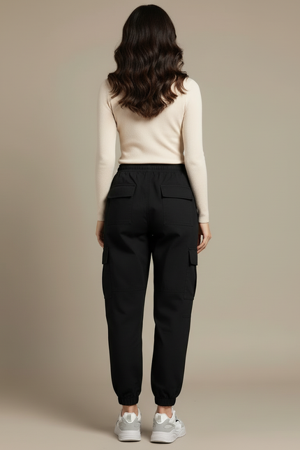 Pantalon Cargo Noir Femme Taille Haute Jogger - Polyester - vue 2