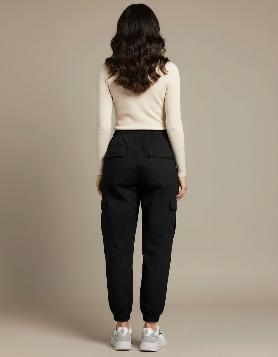 Pantalon Cargo Noir Femme Taille Haute Jogger - Polyester - vue 2