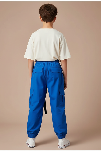 Pantalon Cargo Bleu Ample Poches Garçon Streetwear - Polyester - vue 2