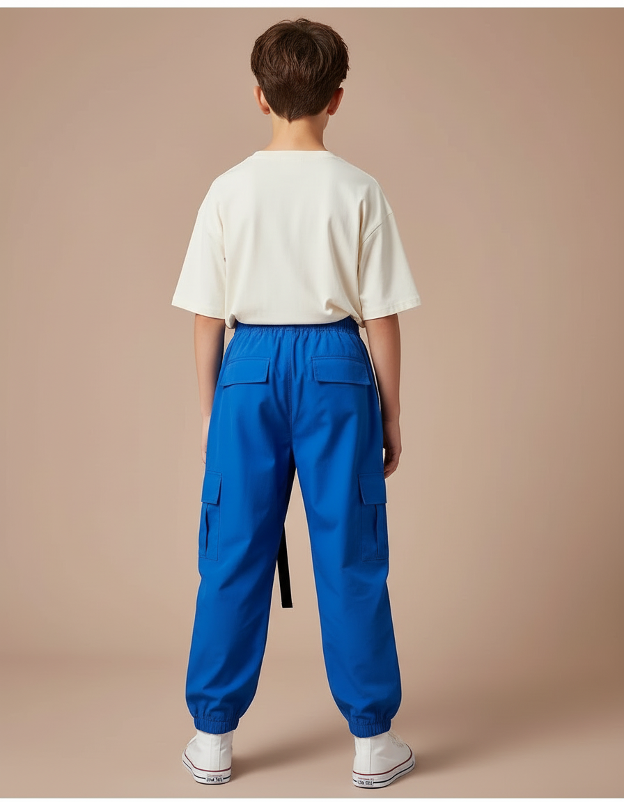 Pantalon Cargo Bleu Ample Poches Garçon Streetwear - Polyester - vue 2
