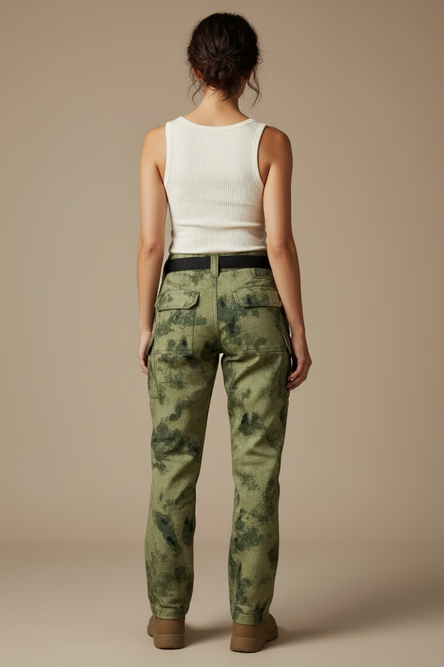 Pantalon Cargo Camouflage Vert Militaire Décontracté Femme - Toile - vue 2