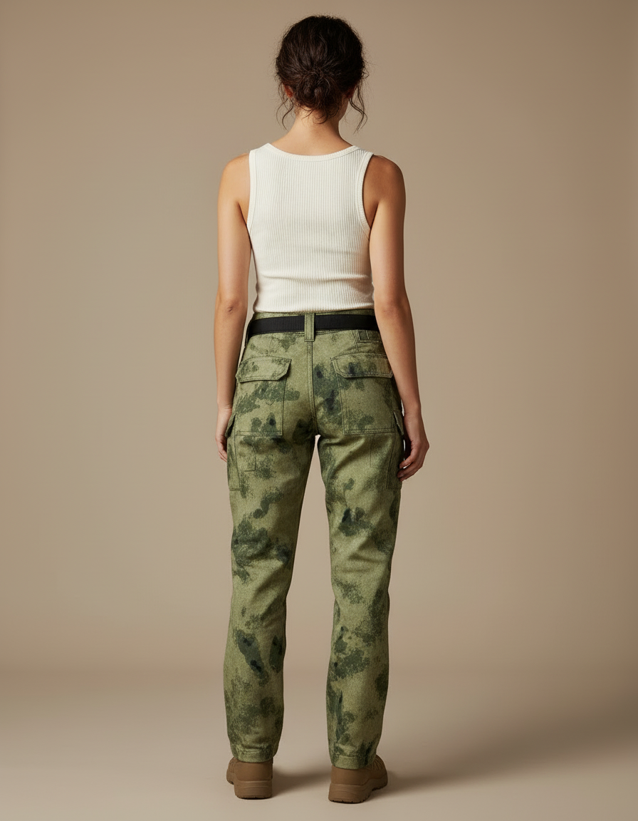 Pantalon Cargo Camouflage Vert Militaire Décontracté Femme - Toile - vue 2