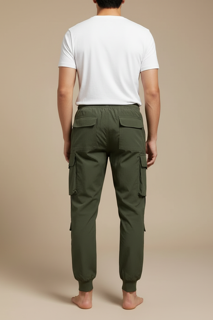 Pantalon Cargo Vert Olive Jogger Multipoches Homme - Kaki Polyester - vue 2