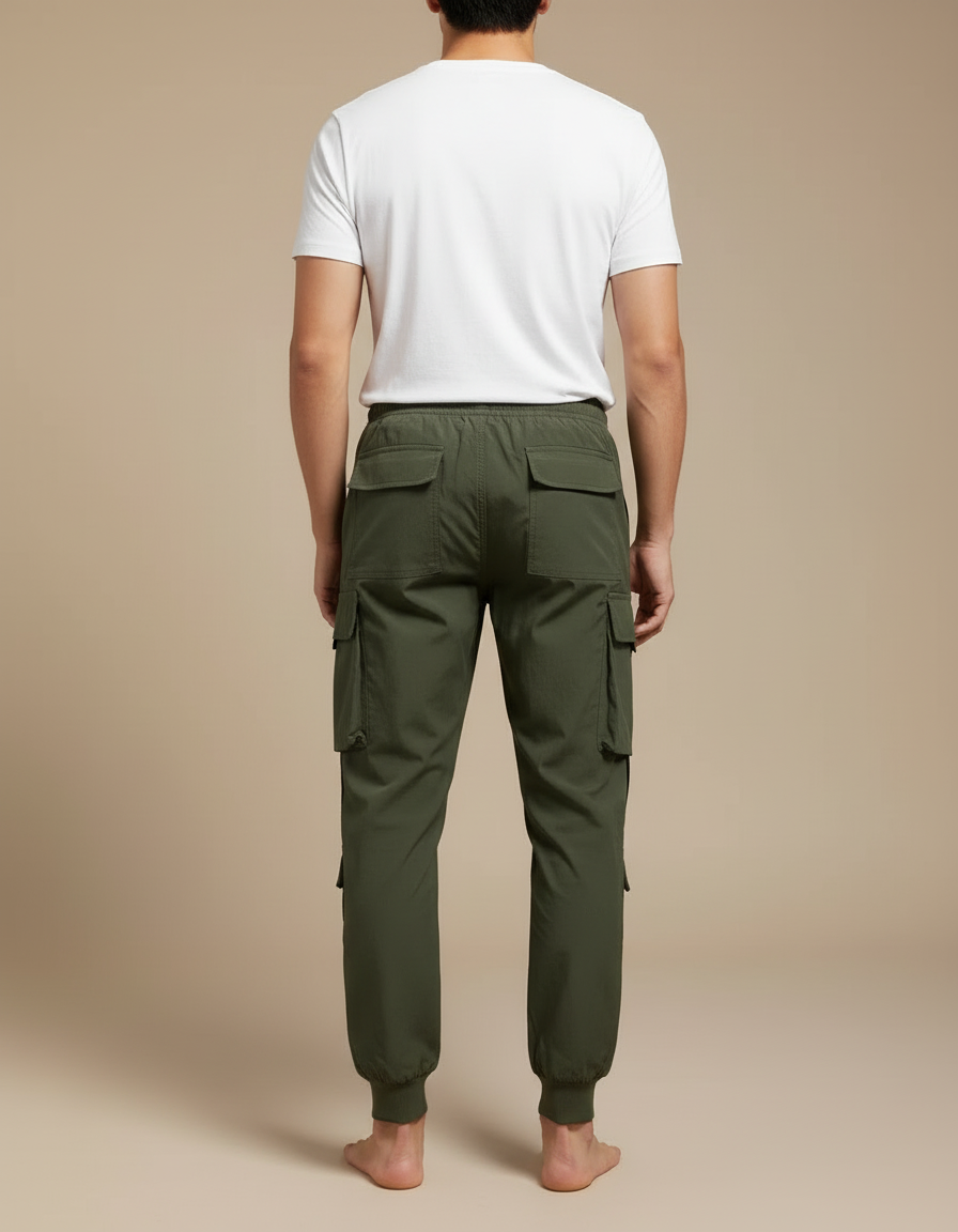 Pantalon Cargo Vert Olive Jogger Multipoches Homme - Kaki Polyester - vue 2