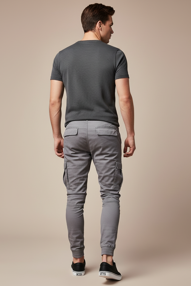Pantalon Cargo Gris Slim Multipoches Cordon Homme - Gabardine - vue 2