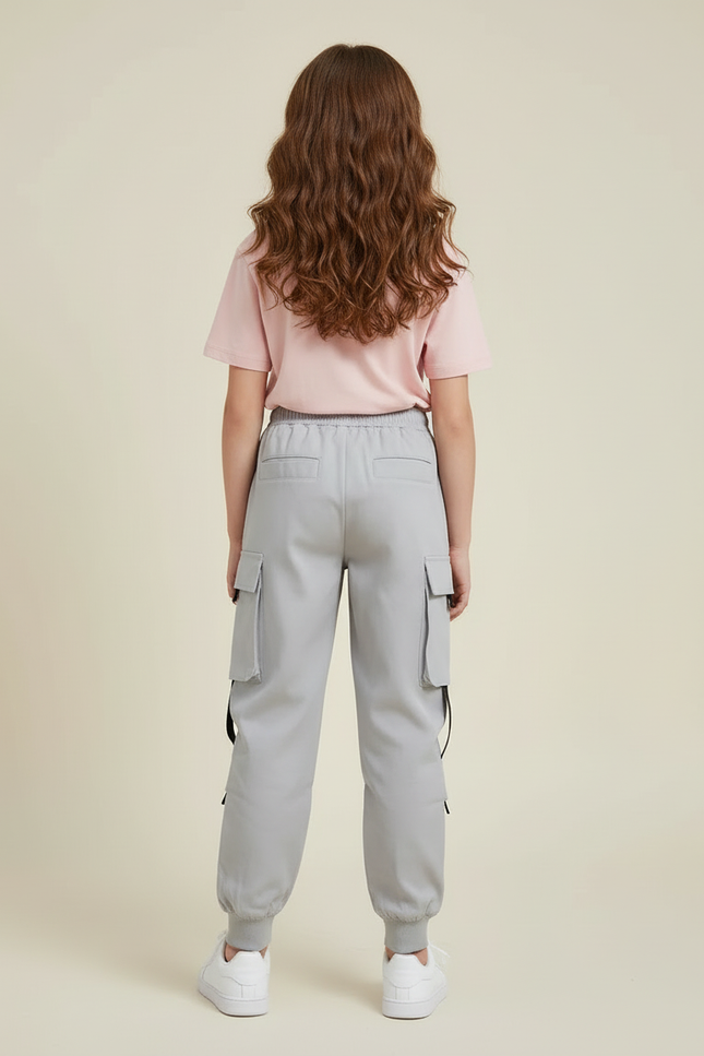 Pantalon Cargo Gris Streetwear Fille Multipoches Décontracté - Polyester - vue 2