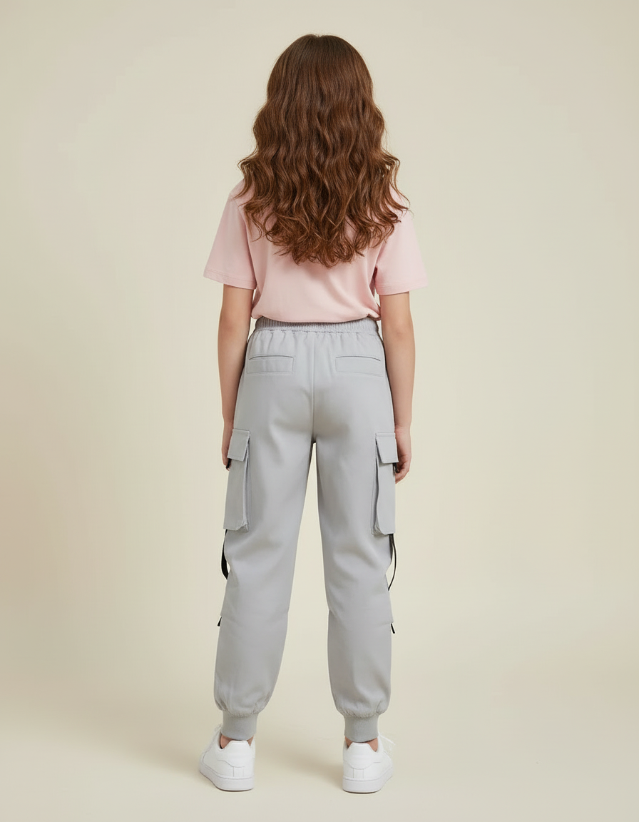 Pantalon Cargo Gris Streetwear Fille Multipoches Décontracté - Polyester - vue 2