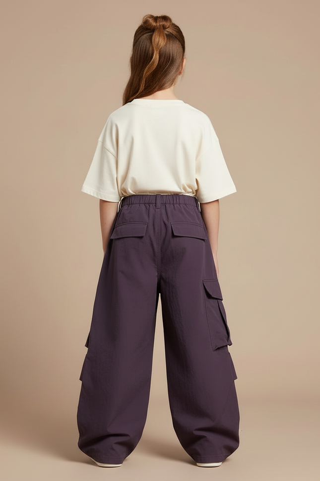 Pantalon Cargo Fermeture Eclair - Violet Polyester - vue 2