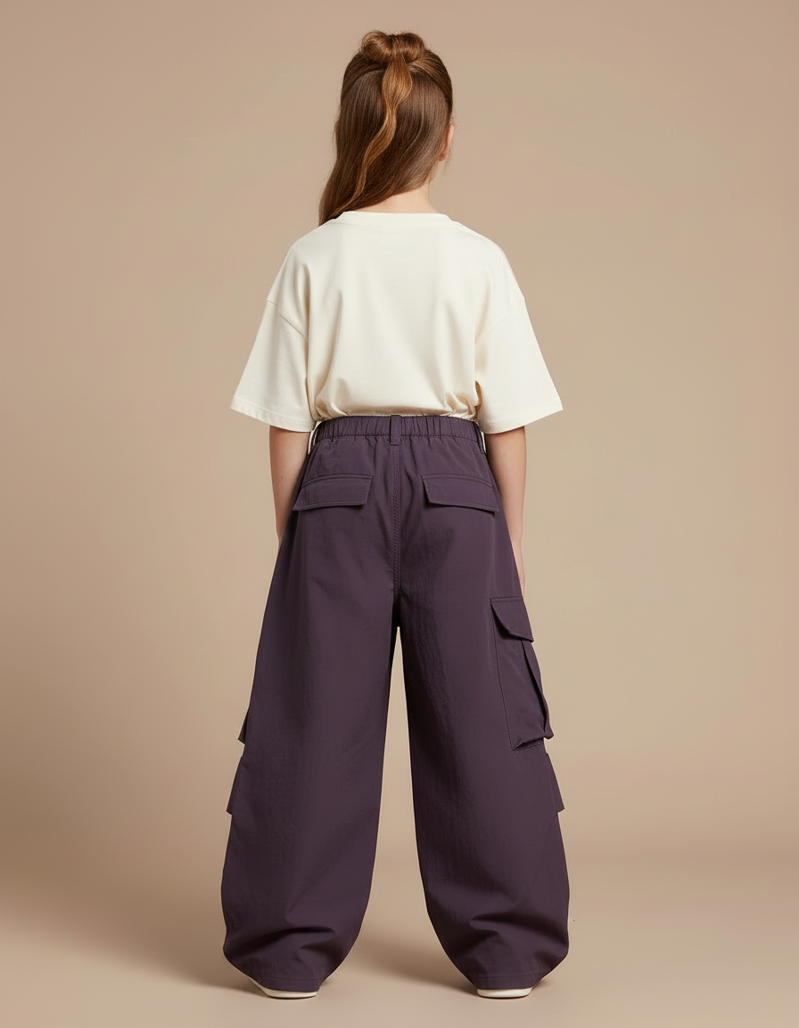 Pantalon Cargo Fermeture Eclair - Violet Polyester - vue 2