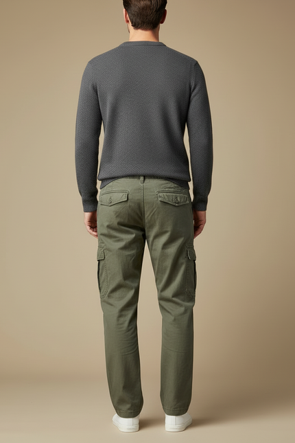 Pantalon Cargo Vert Olive Coton Ample Décontracté Homme - Kaki - vue 2