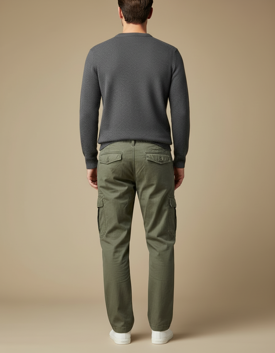 Pantalon Cargo Vert Olive Coton Ample Décontracté Homme - Kaki - vue 2