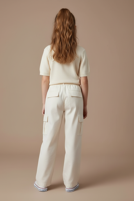 Pantalon Cargo Écru Ample Multipoches Enfant Décontracté - Beige Toile - vue 2