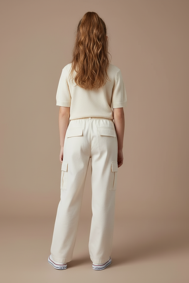 Pantalon Cargo Écru Ample Multipoches Enfant Décontracté - Beige Toile - vue 2