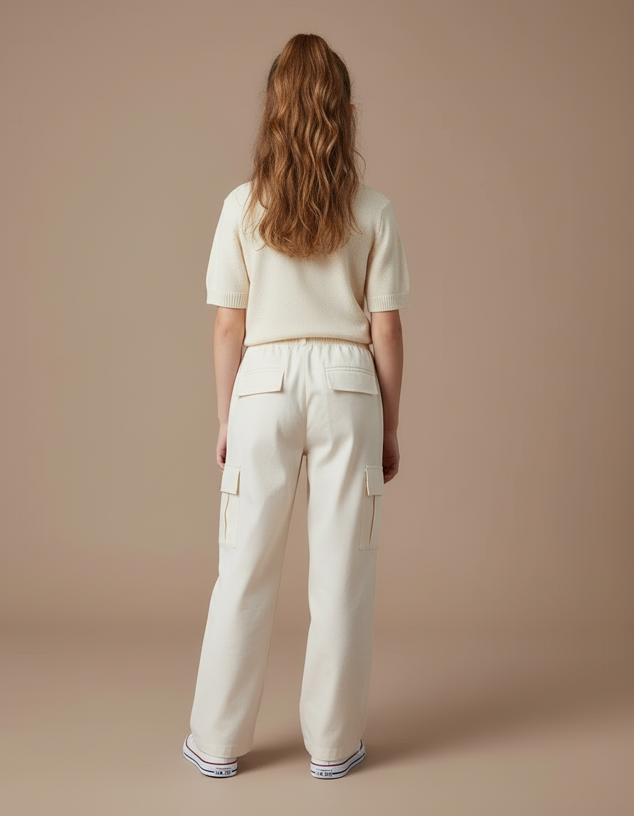 Pantalon Cargo Écru Ample Multipoches Enfant Décontracté - Beige Toile - vue 2