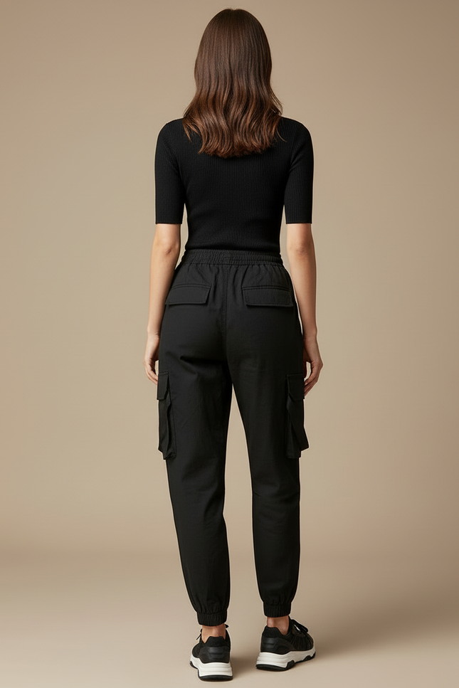 Pantalon Cargo Noir Ample Jogger Femme - Toile - vue 2