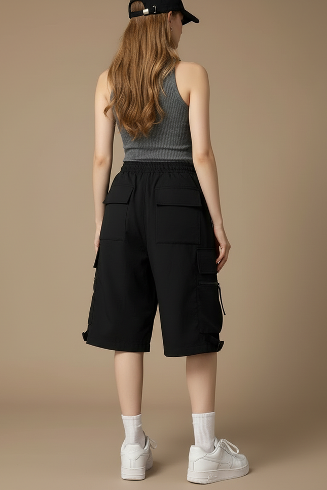 Pantalon Cargo Noir Décontracté Ample Multi-Poches - Polyester - vue 2