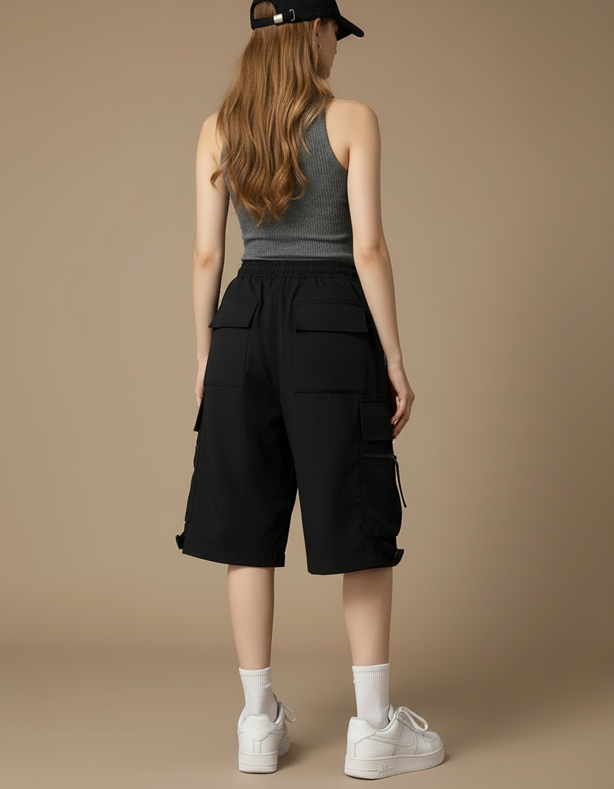 Pantalon Cargo Noir Décontracté Ample Multi-Poches - Polyester - vue 2