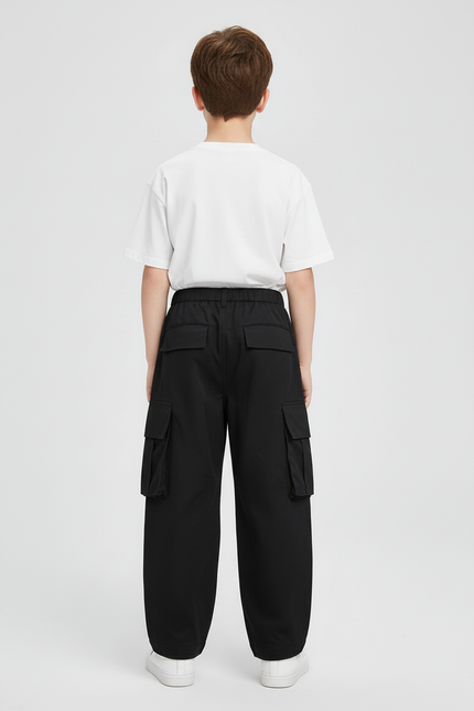 Pantalon Cargo Noir Ample Streetwear Enfant - Toile - vue 2