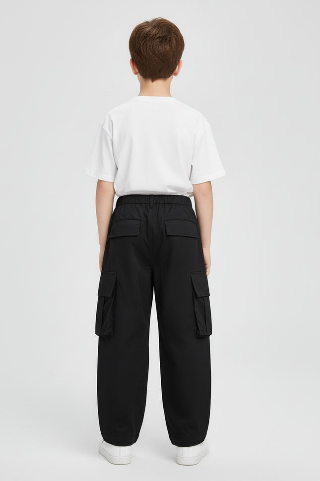 Pantalon Cargo Noir Ample Streetwear Enfant - Toile - vue 2