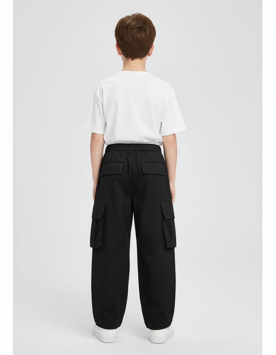 Pantalon Cargo Noir Ample Streetwear Enfant - Toile - vue 2
