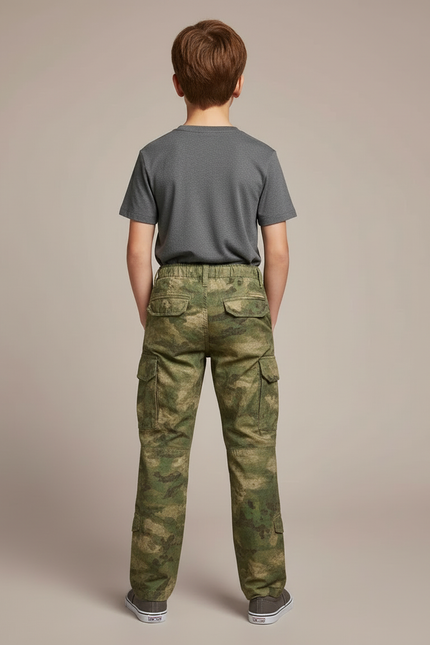 Pantalon Cargo Camouflage Militaire Enfant Garçon Vert Ample - Toile - vue 2