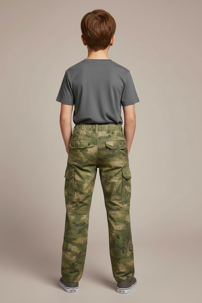 Pantalon Cargo Camouflage Militaire Enfant Garçon Vert Ample - Toile - vue 2