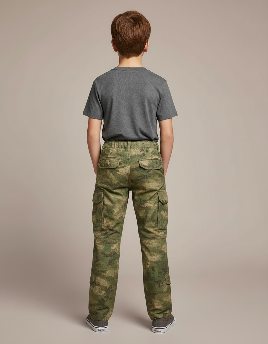 Pantalon Cargo Camouflage Militaire Enfant Garçon Vert Ample - Toile - vue 2
