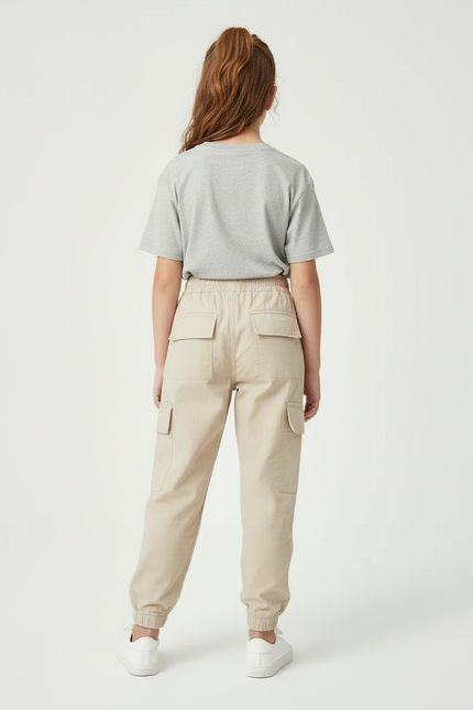 Pantalon Cargo Beige Ample Cordon Poches Enfant - Gabardine - vue 2