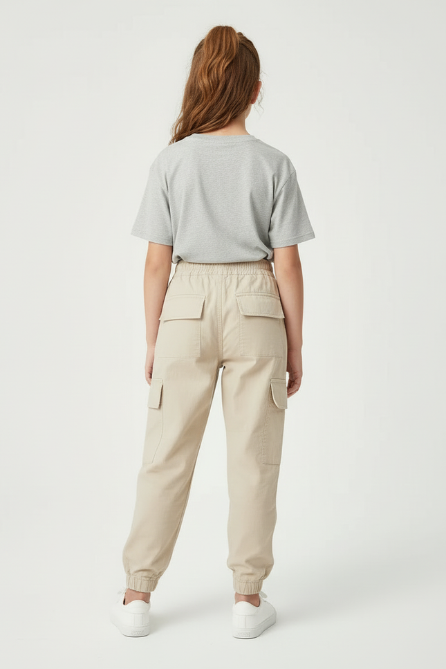Pantalon Cargo Beige Ample Cordon Poches Enfant - Gabardine - vue 2