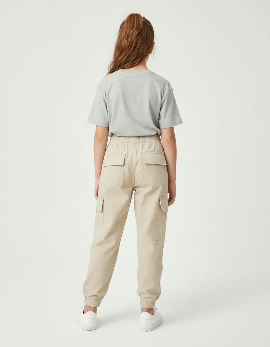 Pantalon Cargo Beige Ample Cordon Poches Enfant - Gabardine - vue 2