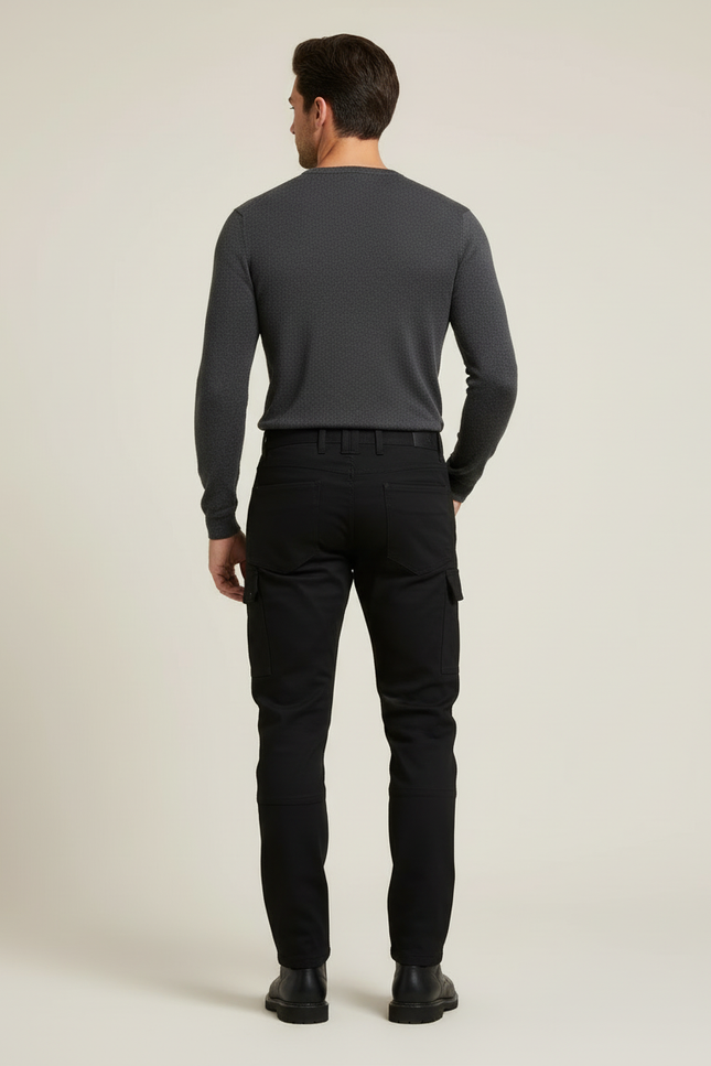 Pantalon Cargo Noir Homme Multipoches Coton Coupe Droite - vue 2