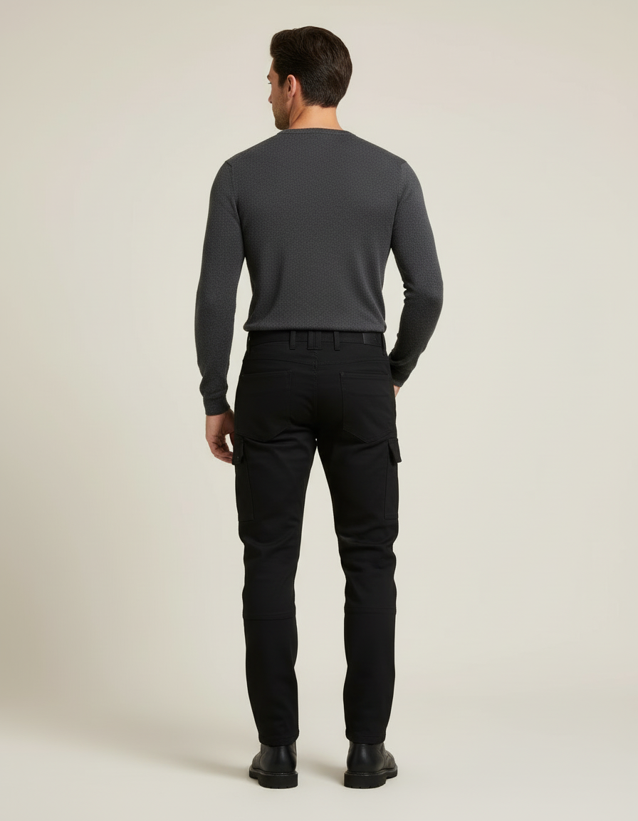 Pantalon Cargo Noir Homme Multipoches Coton Coupe Droite - vue 2