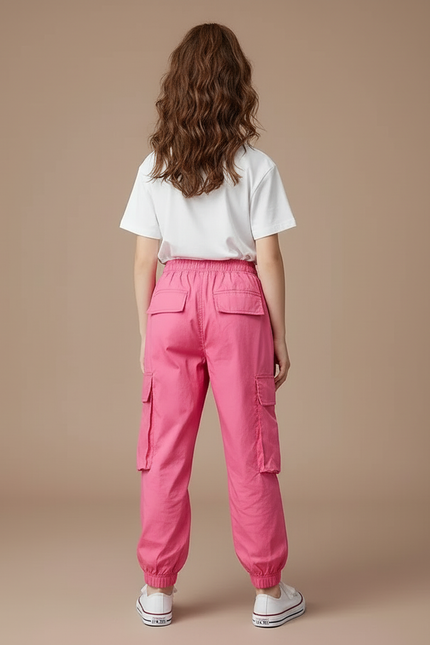 Pantalon Cargo Rose Ample Jogger Fille Streetwear - Polyester - vue 2