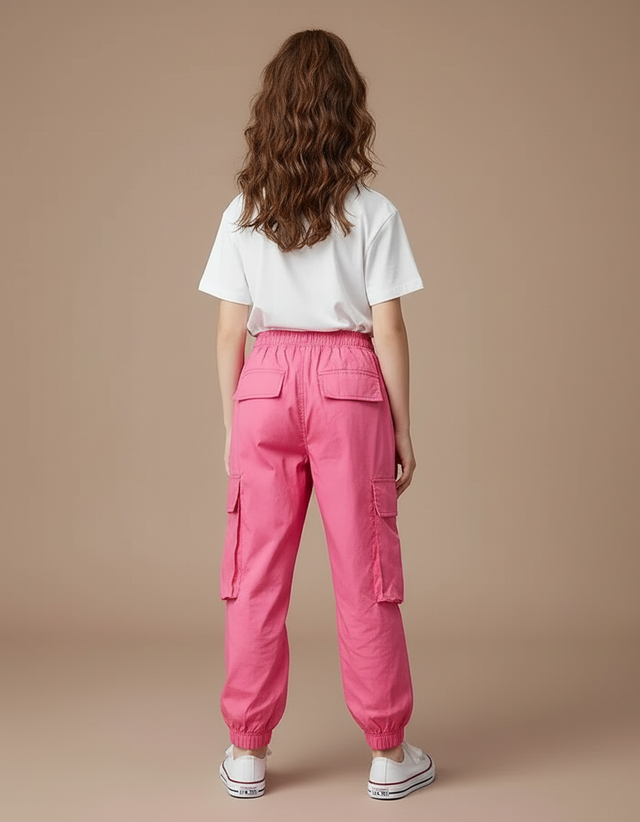 Pantalon Cargo Rose Ample Jogger Fille Streetwear - Polyester - vue 2