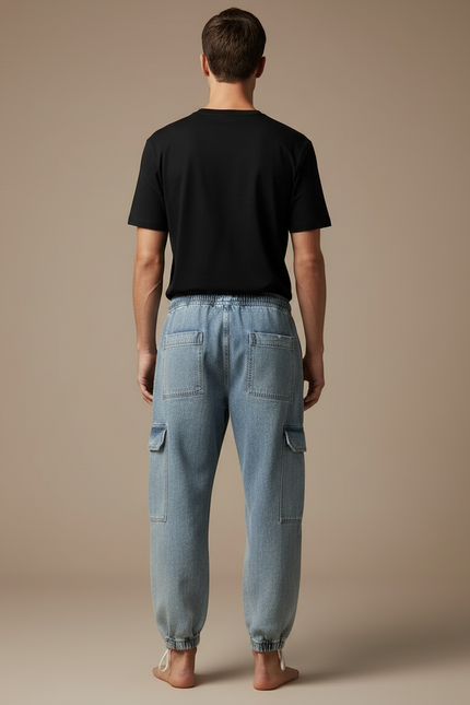 Pantalon Cargo Denim Ample Bleu Cordon Homme - Jean - vue 2
