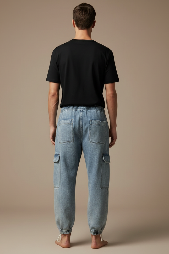 Pantalon Cargo Denim Ample Bleu Cordon Homme - Jean - vue 2