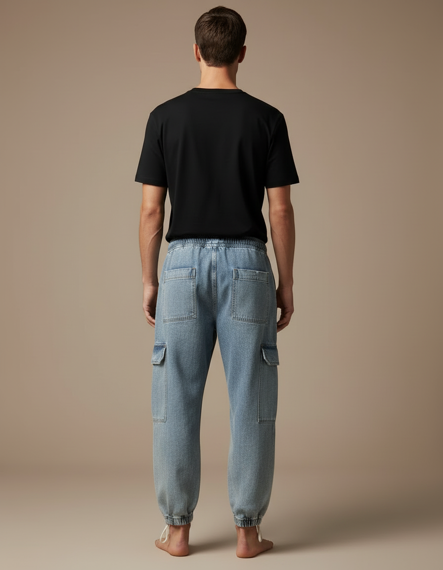 Pantalon Cargo Denim Ample Bleu Cordon Homme - Jean - vue 2