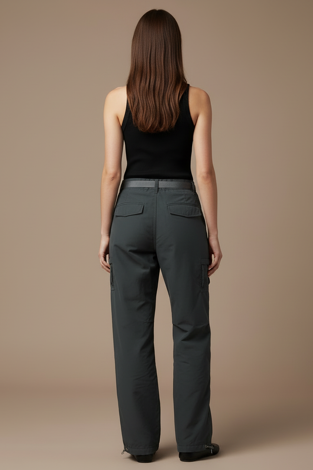 Pantalon Cargo Femme Gris Ample Poches - Polyester - vue 2