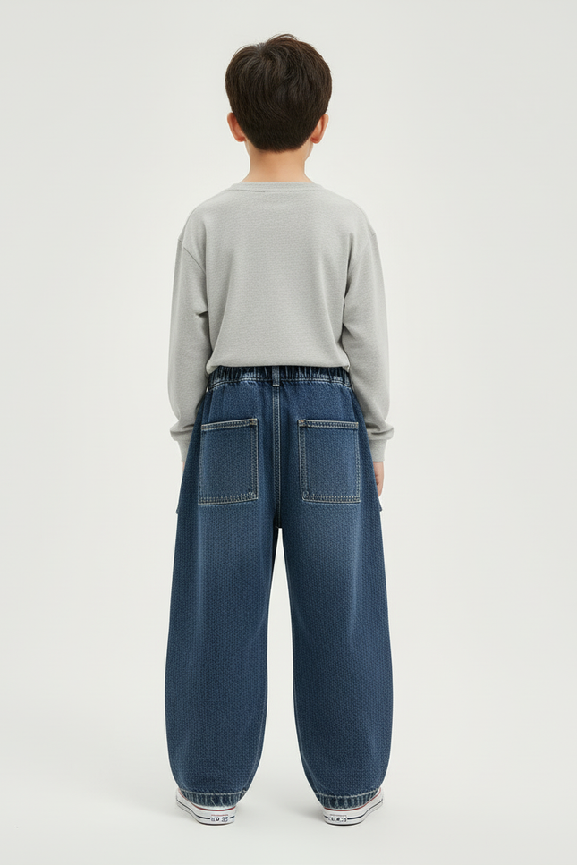 Pantalon Cargo Denim Bleu Ample Garçon Décontracté - Jean - vue 2