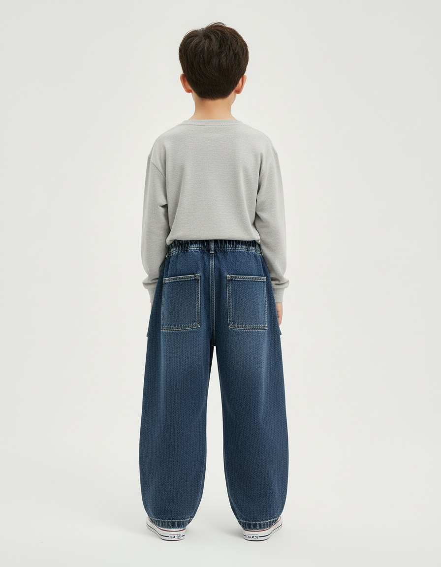 Pantalon Cargo Denim Bleu Ample Garçon Décontracté - Jean - vue 2