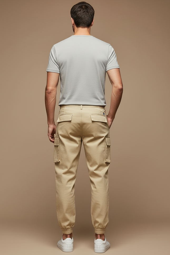 Pantalon Cargo Beige Multipoches Décontracté Coton Homme - vue 2