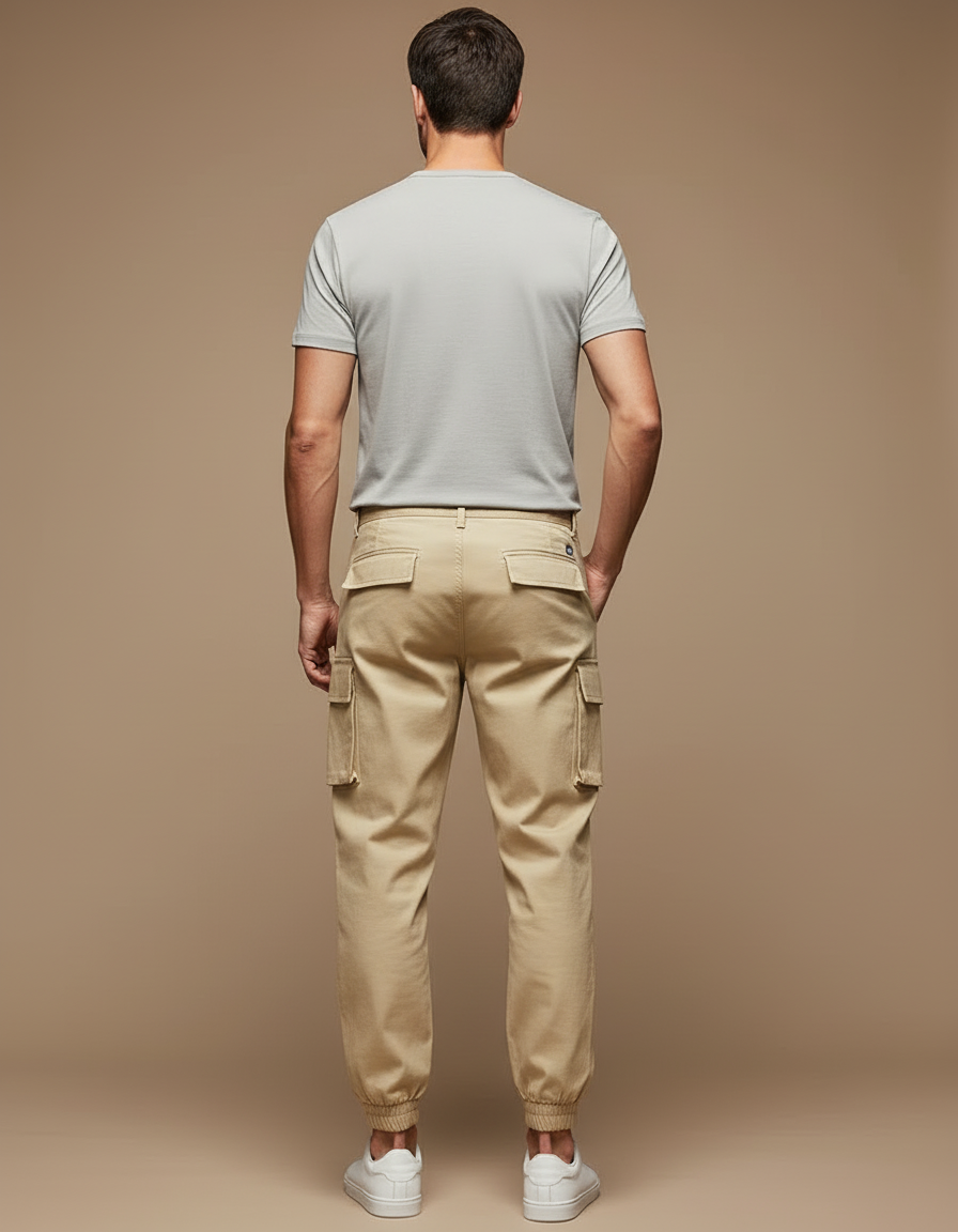 Pantalon Cargo Beige Multipoches Décontracté Coton Homme - vue 2