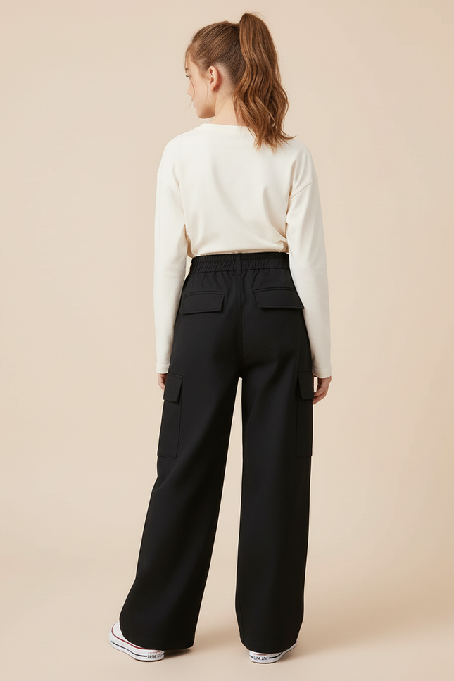 Pantalon Cargo Noir Ample Large Taille Élastique - Gabardine - vue 2