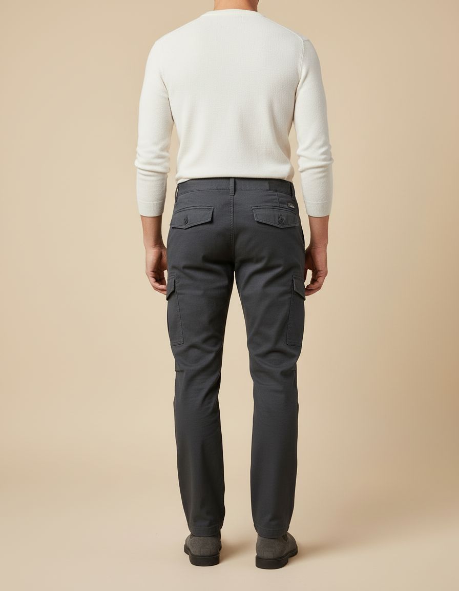 Pantalon Cargo Gris Multipoches Coton Homme Décontracté - vue 2
