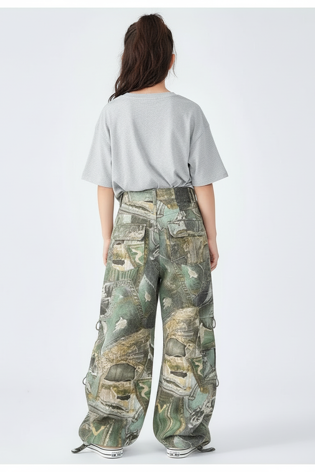 Pantalon Cargo Ample Camouflage Imprimé Streetwear Enfant - Jean - vue 2
