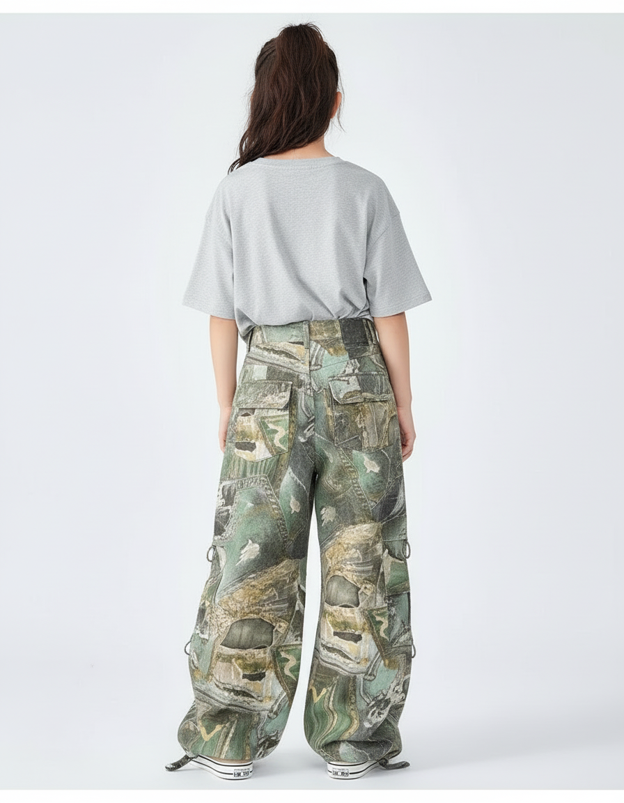 Pantalon Cargo Ample Camouflage Imprimé Streetwear Enfant - Jean - vue 2