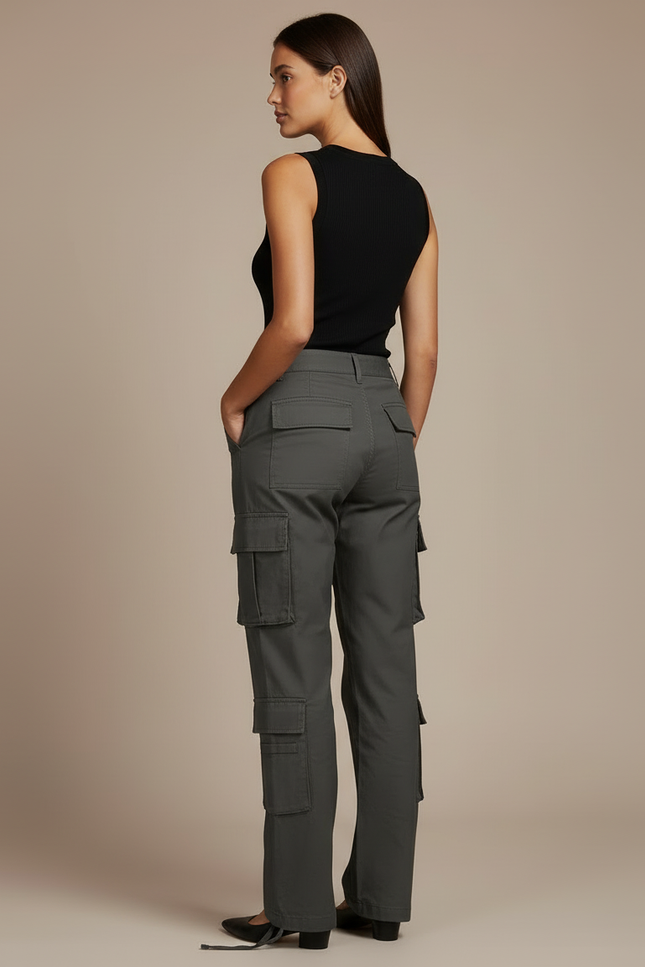Pantalon Cargo Gris Ample Multipoches Femme - Gabardine - vue 2