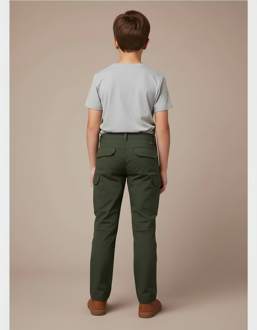 Pantalon Cargo Vert Militaire Ample Enfant Coton - vue 2